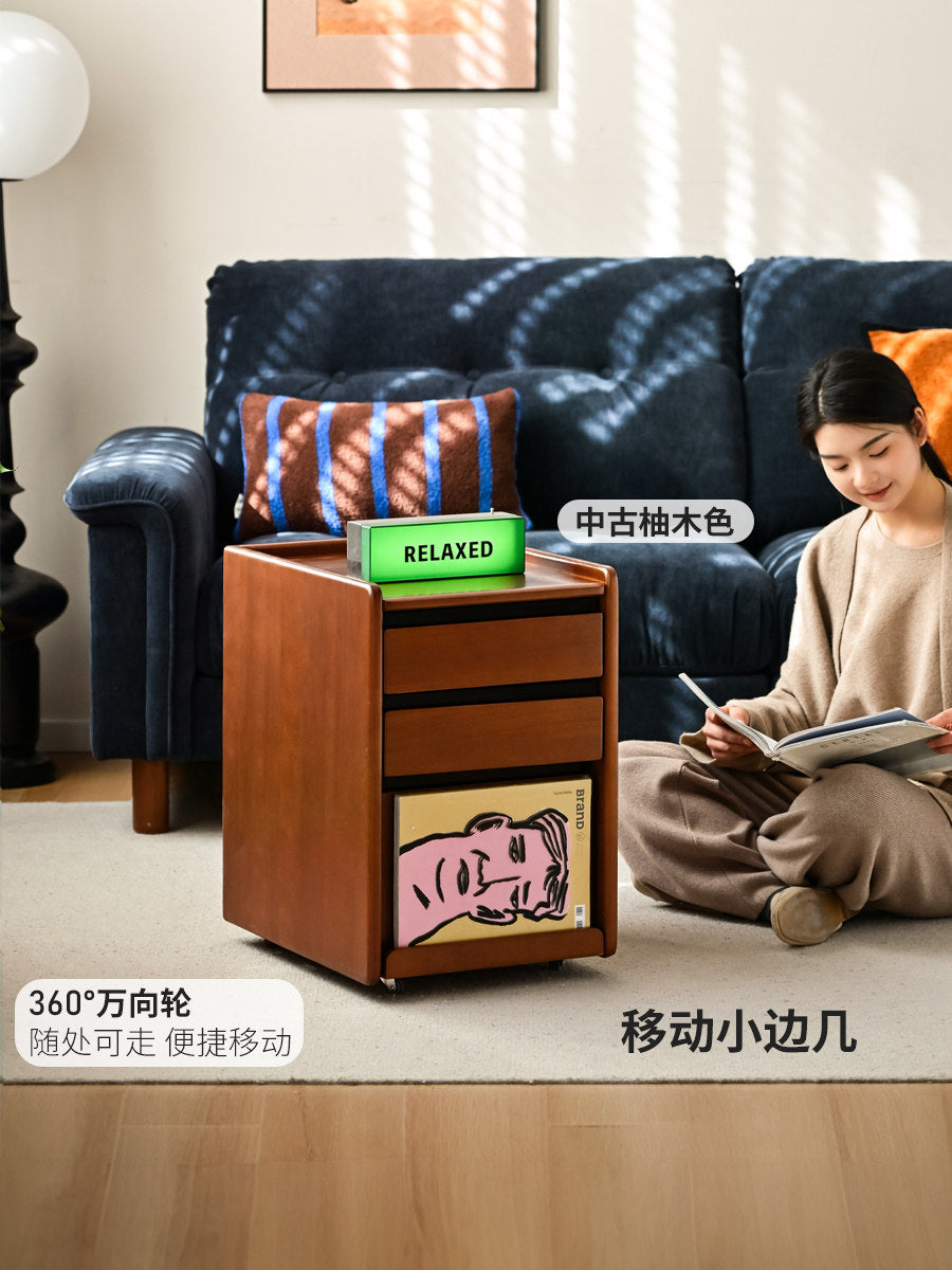 实木边柜书房可移动桌下柜橡木黑色矮柜简约收纳柜
